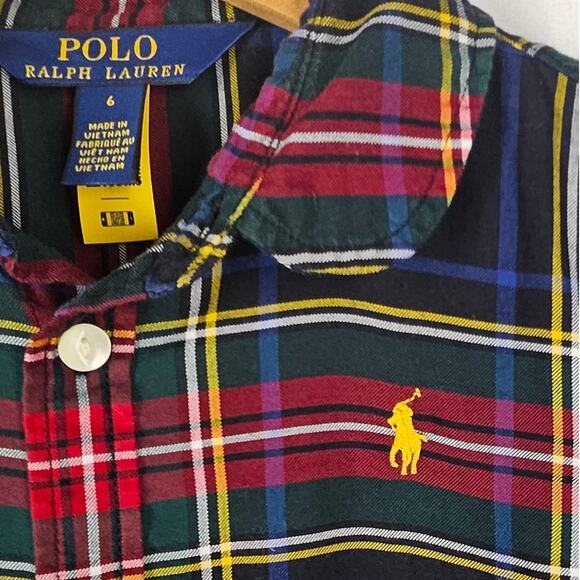 POLO RALPH LAUREN GIRL'S BLUE/RED W/ YELLOW/WHITE STRIPES PLAID DRESS  - SIZE 4 - Picture 9 of 10